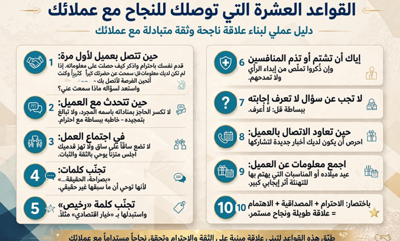 القواعد العشرة التي توصلك للنجاح مع عملائك